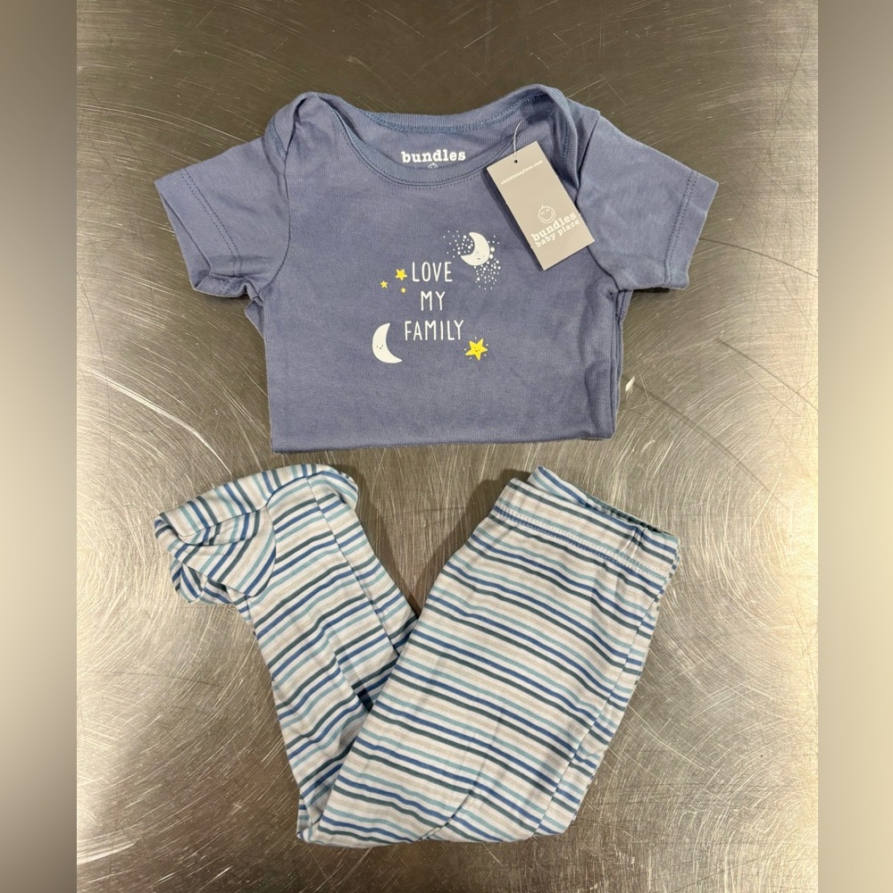 Bundles Baby Place 3-6M Pajamas 2 Piece Set bodysuit/Footie Pants Blue White